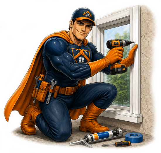 man, handyman, worker, overalls, cap, smiling, muscular, confident, cartoon, boots, construction, standing, repairman, arms akimbo, professional, ai generated, uniform, friendly, cutout